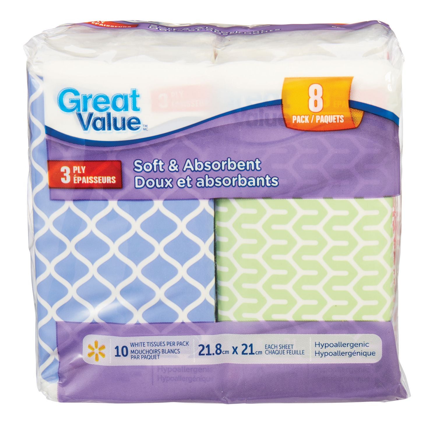 Great Value Facial Tissue, Pocket Packs, 8 packs