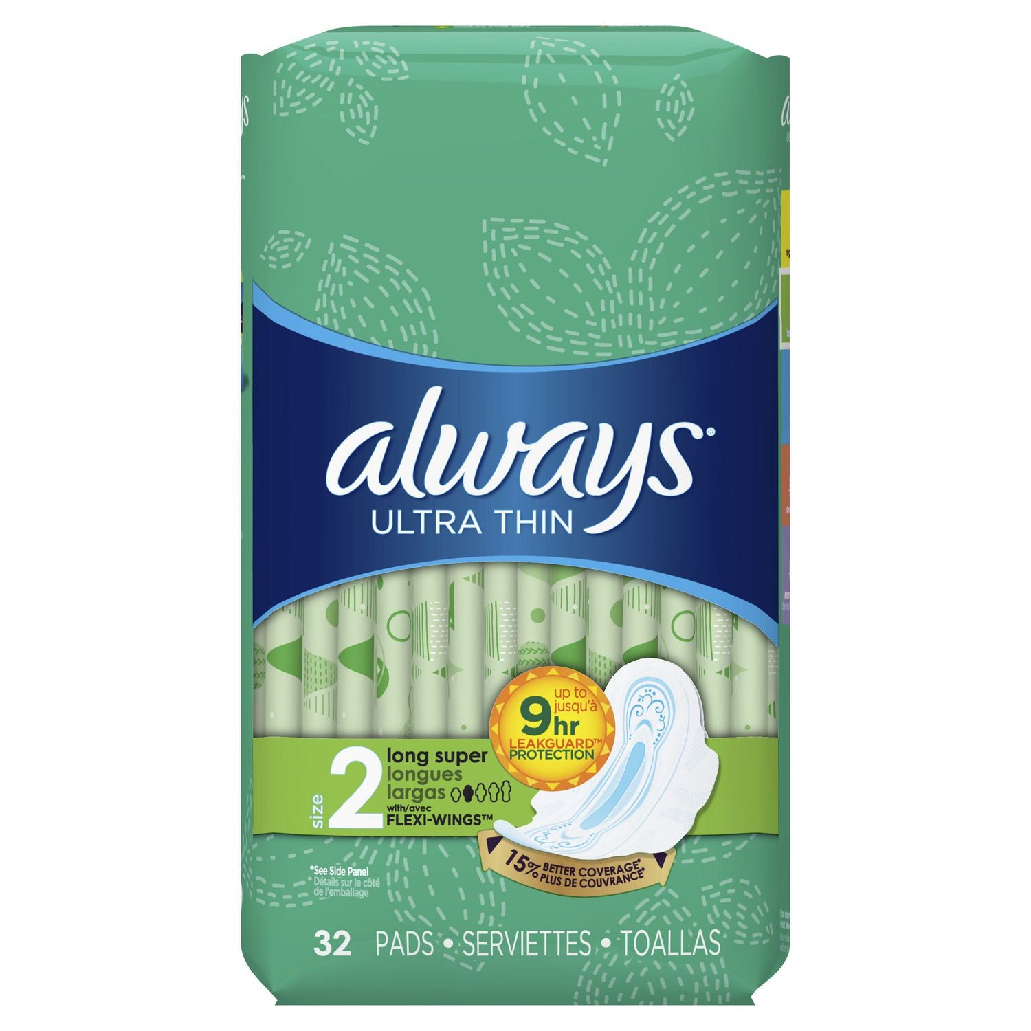 Always Ultra Thin Pads, Long Super Size 2 with Flexi-Wings - Unscented, 40 Pads