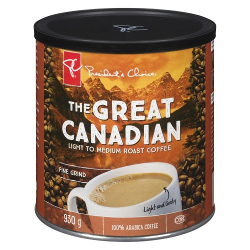 PC The Great Canadian Coffee, Fine Grind, Light to Medium Roast , 930g