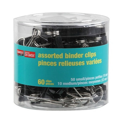 Staples Assorted Binder Clips, 50sm & 10Med, 60 clips
