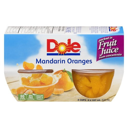 Dole Fruit Cups, Mandarins, Packed in Fruit Juice, 4x107ml