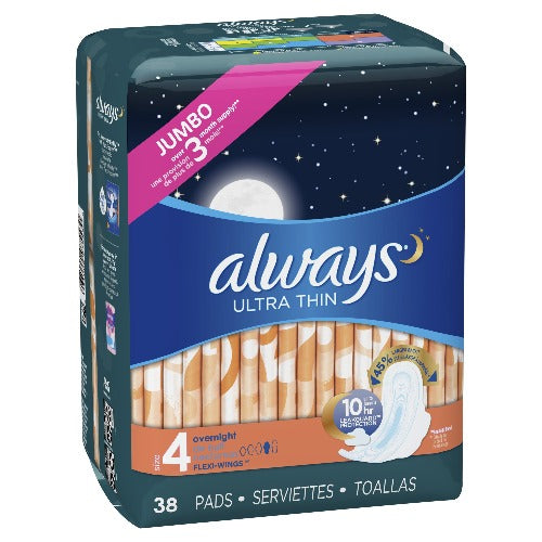 Always Ultra Thins Pads, Overnight with Flexi-Wings Size 4, 38 Pads