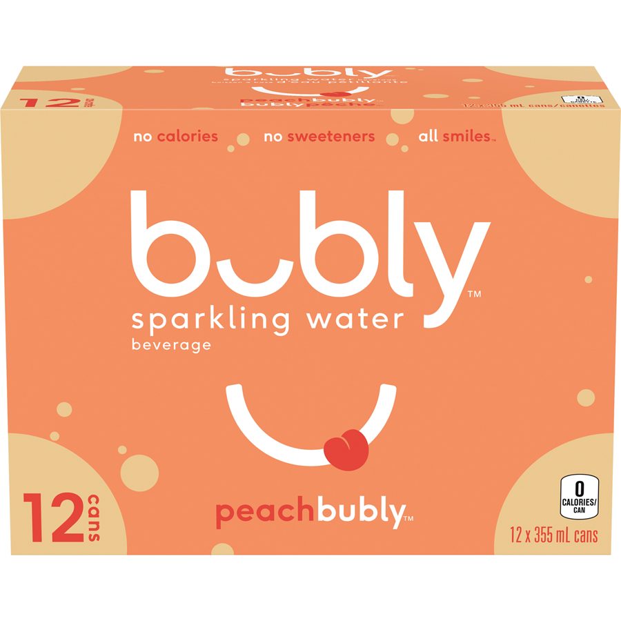Bubly sparkling Water Beverage, Peach, 12x355ml