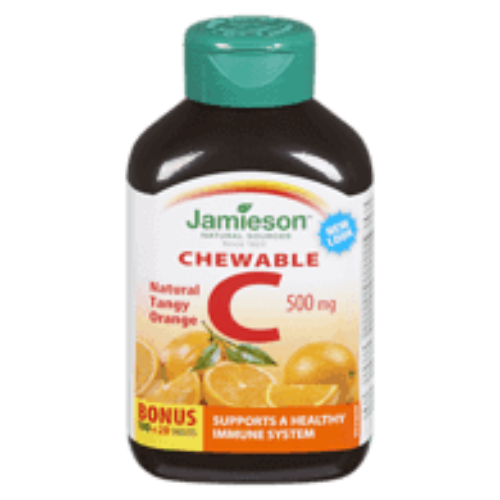 Jamieson Vitamin C, Chewable Natural Tangy Orange, 500mg, 100+20 Tabs