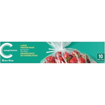 Compliments Freezer Bag, Large With Twist Tie, 10 ea