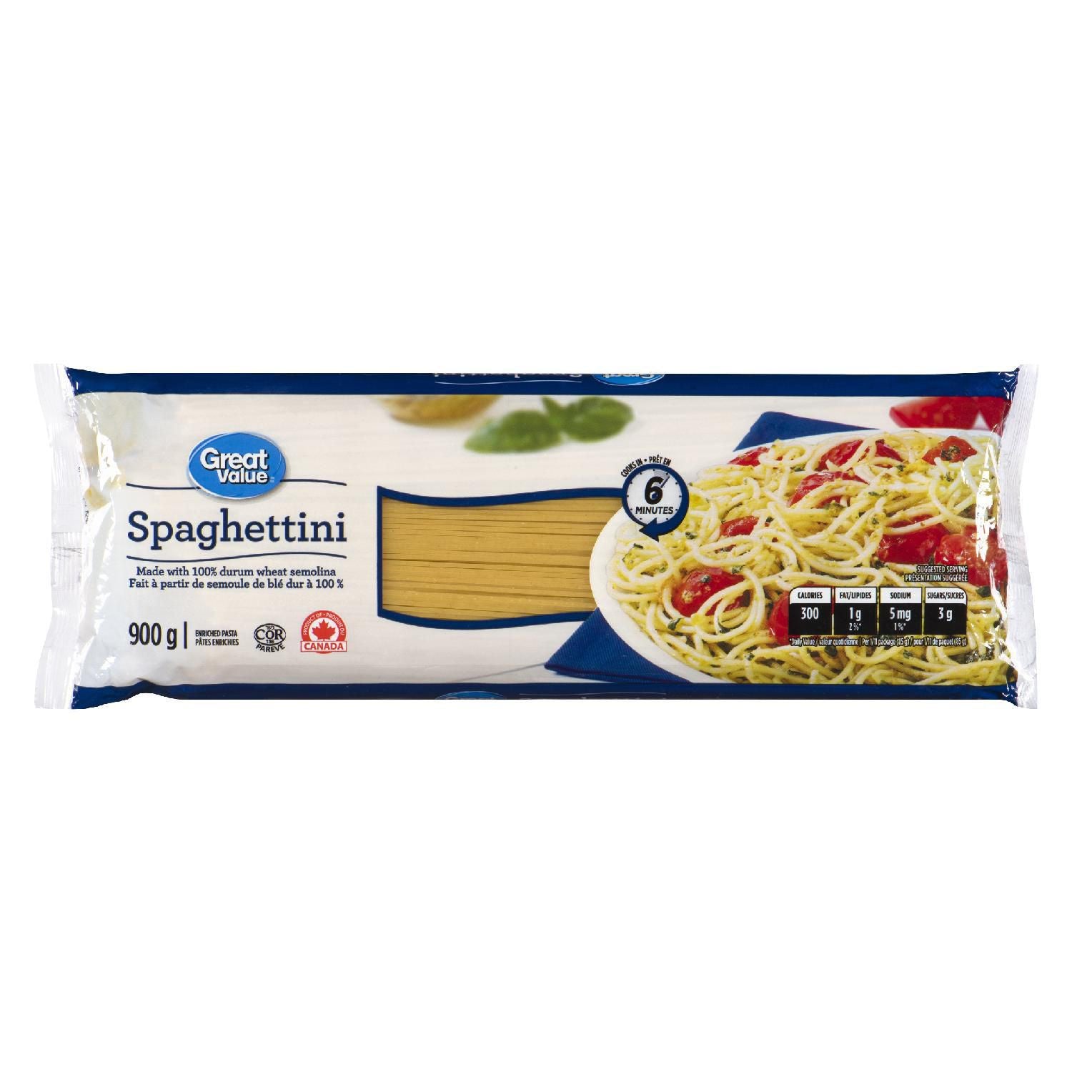 Great Value Pasta, Spaghettini, 900 g
