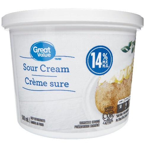 Great Value Sour Cream, 14%, 500 mL