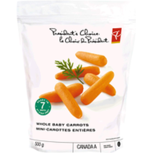 PC Frozen Vegetables, Whole Baby Carrots, 500g