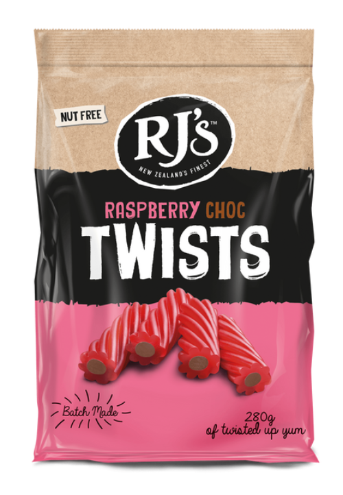 RJ's Soft Licorice, Raspberry & Chocolate Twists, 280g