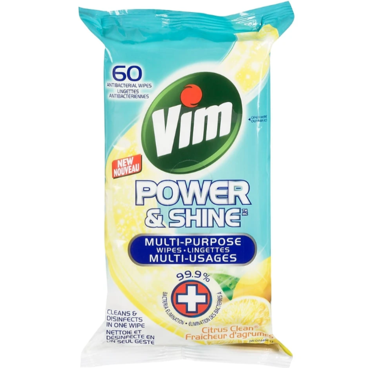 Vim, Power & Shine Multi-Purpose Wipes, Citrus Clean, 60