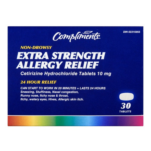 Compliments Allergy Tablets, Extra 10 mg, NOT Non-Drowsy, 30 EA