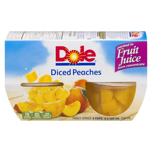 Dole Fruit Cups, Diced Peaches in Light Syrup, 4x107ml,