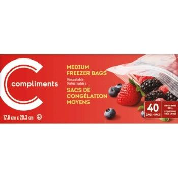 Compliments Freezer Bag, Medium, 40 Bags