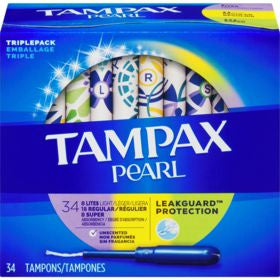 Tampax Feminine Hygiene, Pearl, Triple Pack, 34 Tampons
