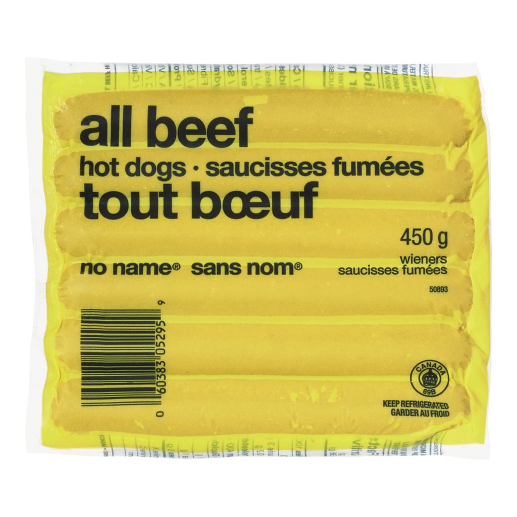 No Name Wieners, All Beef, 450 g