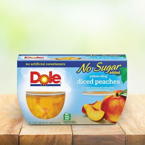 Dole Fruit Cups, Diced Peaches-No Sugar Added, 4x107ml