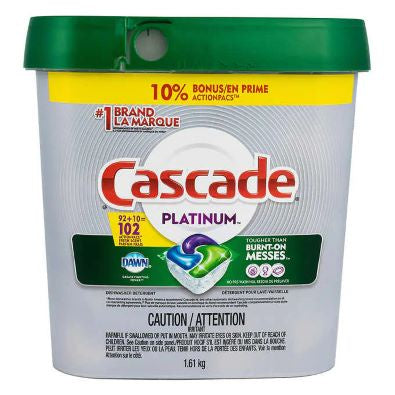 Cascade Dishwasher Tablets, Platinum, 102 Tablets, 1.61kg