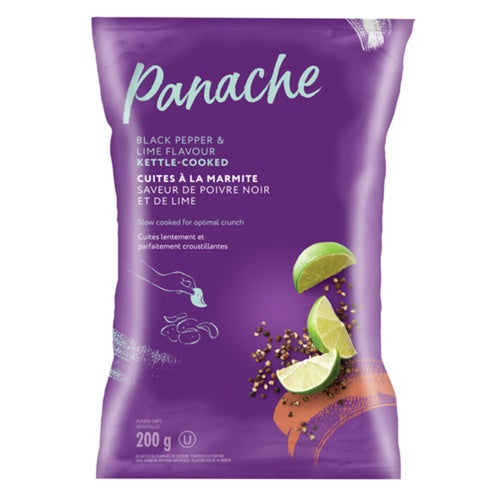 Panache Kettle Chips, Black Pepper & Lime, 200 g