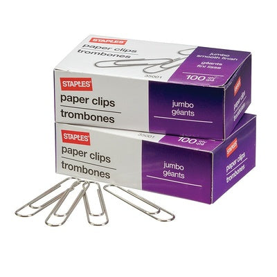 Staples Paper Clips, Jumbo, non-skid finish, 100 qty