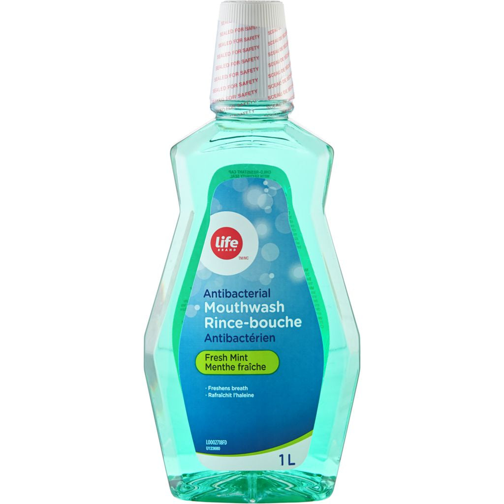 Life Brand Mouthwash, Antibacterial Fresh Mint, 1L