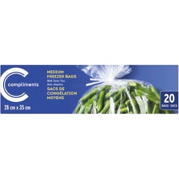 Compliments Freezer Bag,  Medium With Twist Tie Freezer Bags, 20 ea