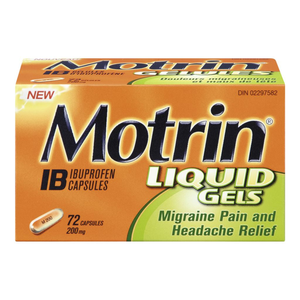Motrin Liquid Gel Capsules, Ibuprofen Regular Strength 200 mg, 72 Capsules