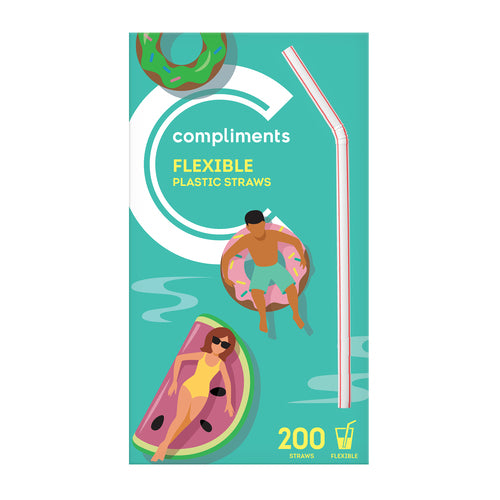 Compliments Straws, Plastic Flex Striped, 200 pack