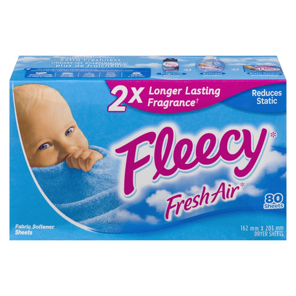 Fleecy Dryer Sheets, Fabric Softener - Fresh Air, 80 Sheets
