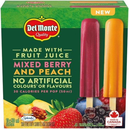 Del Monte Fruit Juice Bars, Mixed Berry and Peach, 10 x 50 mL