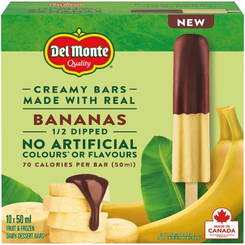 Del Monte Bars. Bananas 1/2 Dipped, 10 x 50 mL