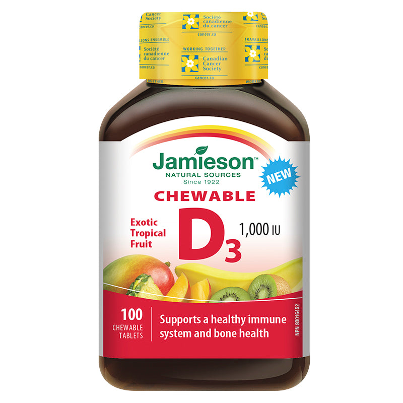 Jamieson Vitamins, D Chewable Exotic Fruit1000 IU, 100 Tablets